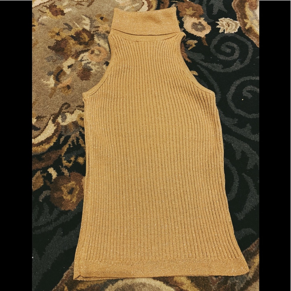 90s Vintage Gold Sleeveless Turtleneck, Small